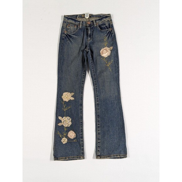 Z. Cavaricci Retro Size 8 Vintage Flare Blue Jeans with Floral Embellishments - Picture 2 of 11